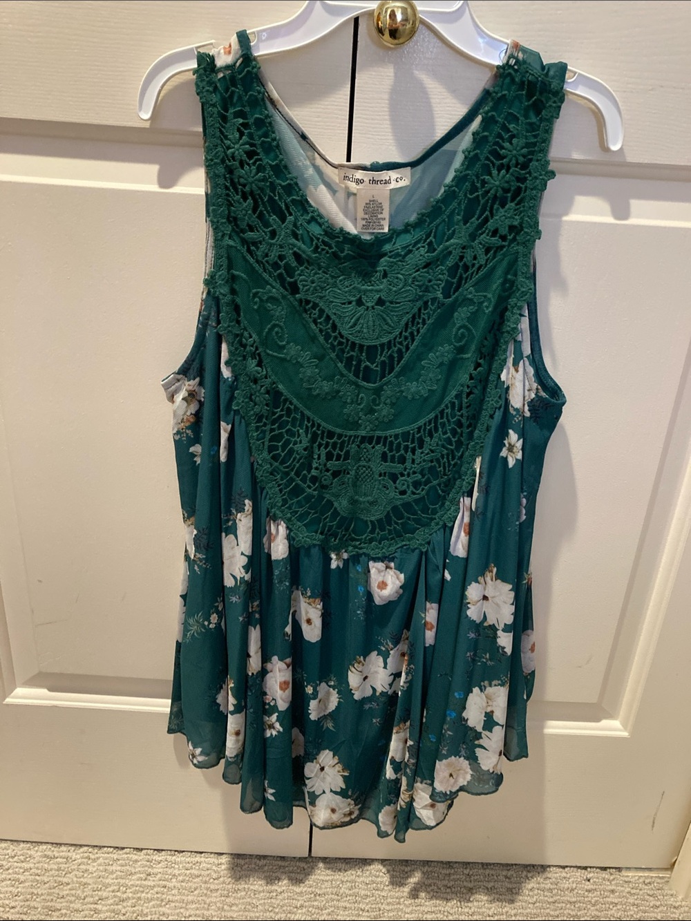Indigo Thread Co. Emerald Floral Crochet Yoke Tank